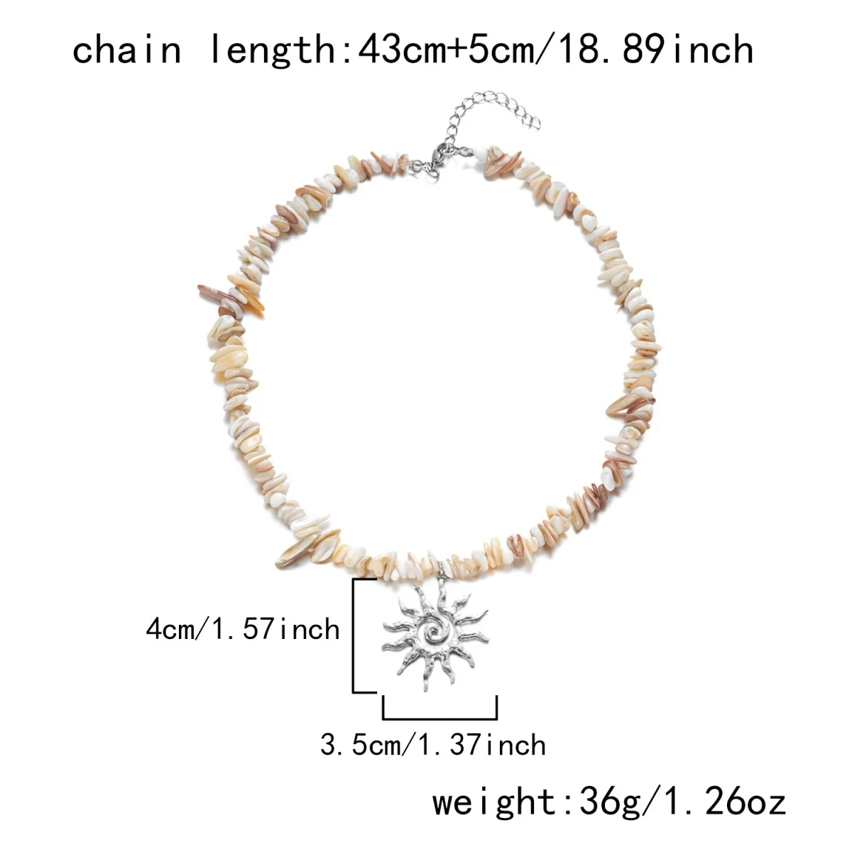 Retro-Halskette mit unregelmäßigen Muschelperlen in Maillard-Farben und Sonnenwirbel-Anhänger für Damen und Herren, doppellagige Sonnenblumen-Kette, Choker-Schmuck – Detail 31
