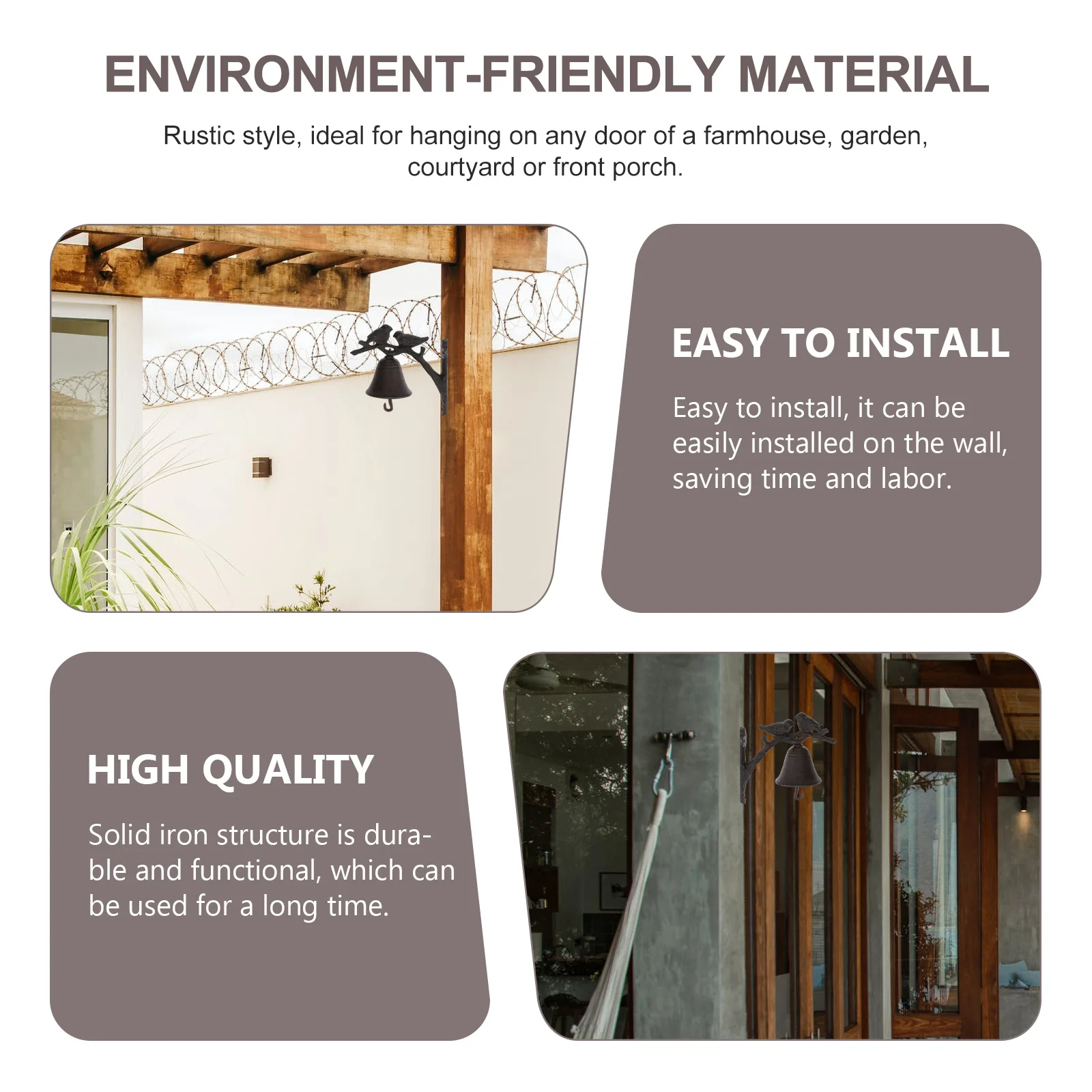 

1Pcs Door Bell Vintage Cast Iron Rustic Love Birds Decorative Wall Mounted Bell Garden Porch Courtyard Home Ornament