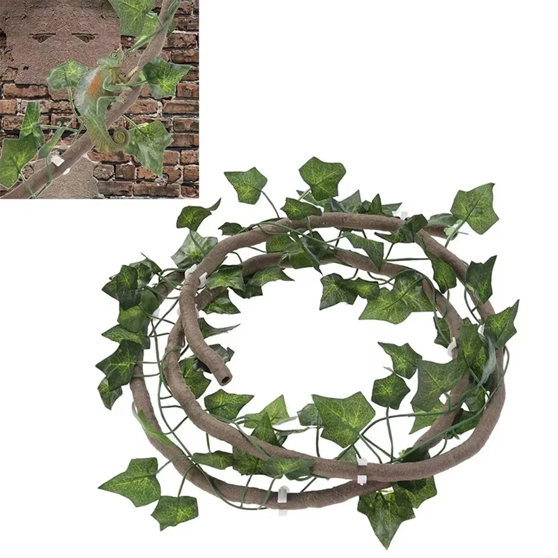 AT69 -Reptile Bend-A-Branch Vines Flexible Leaves Pet Habitat Decor Climber Jungle Long Vines For Climbing Gecko Lizard