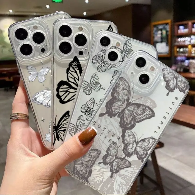 الحبر فراشة جراب هاتف ل Vivo V30 V27 V40 لايت V25 V23 V21E V20 V21 V23E V27E V29E Y200 V30E V20SE S16 S16E لينة واضحة غطاء