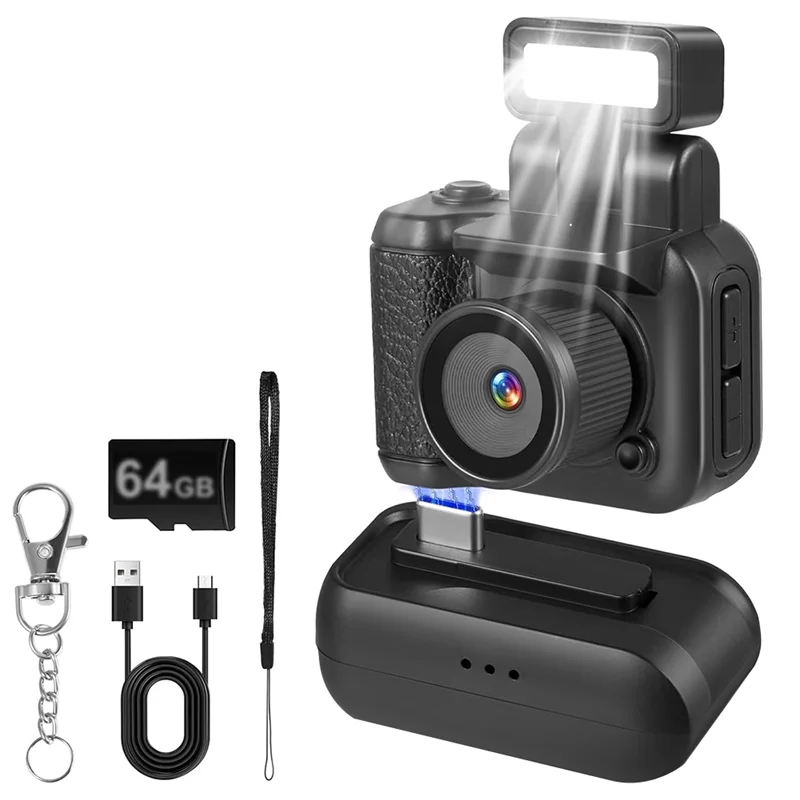 Nuovo--Mini fotocamera retrò CMOS portachiavi con videoregistratore flash LED per la fotografia di bambini (64 GB)