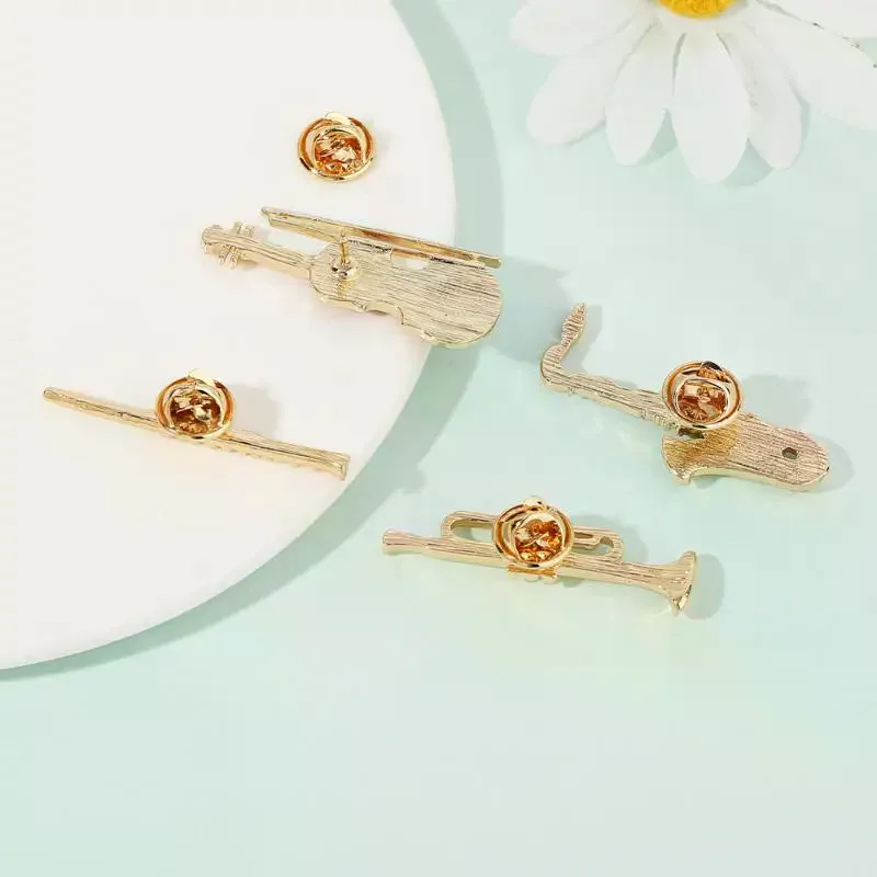 1Pcs Symphony Orchestra Badge Funny Musical Instruments Enamel Brooches Trumpet Clarinet Saxophone Violin Shaped Golden Pins - view 4