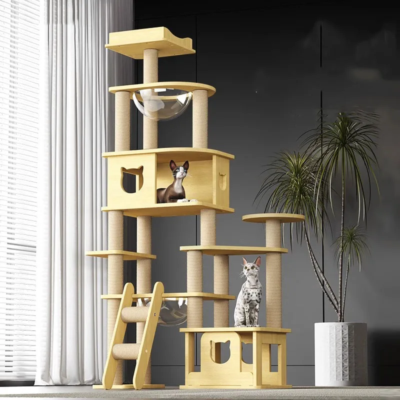 

Cat Solid Wood Climbing Frame Game Cat Scratching Platform Cattery Tree Tower Condo To The Toys Space Module Cats Pet Products