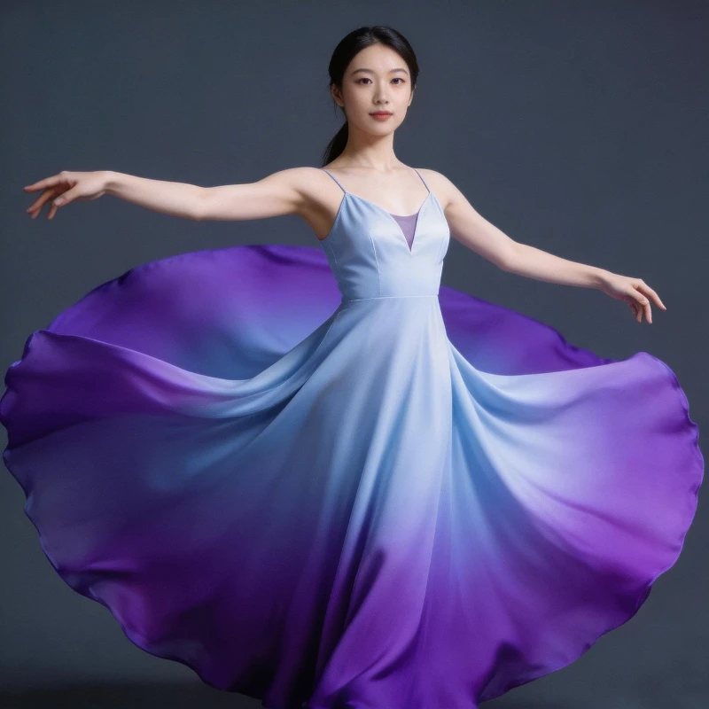 Women Ethnic Classical Modern Dance Training Skirt Gradient Elegant Performance Swing Skirt Wrap Ethereal 720 Degree Skirt