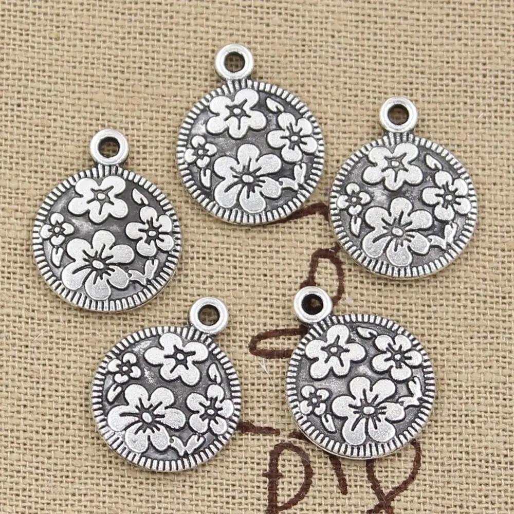 12pcs Charms Circle Flower 18x15mm Antique Making Pendant fit,Vintage Tibetan Silver color,DIY Handmade Jewelry