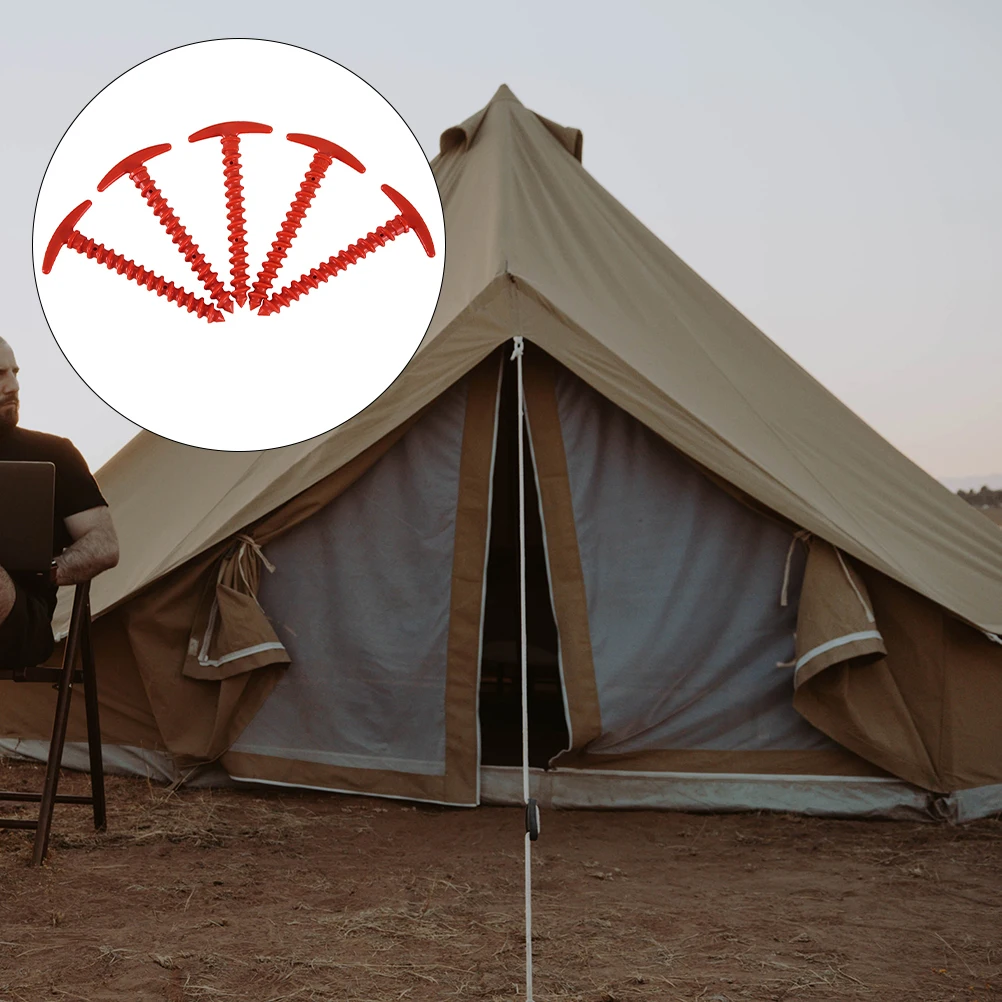 

10pcs High Strength Nylon Tent Stakes Ground Nails Spiral Design Garden Stakes Fixing Camping Tents Canopy Red Easy