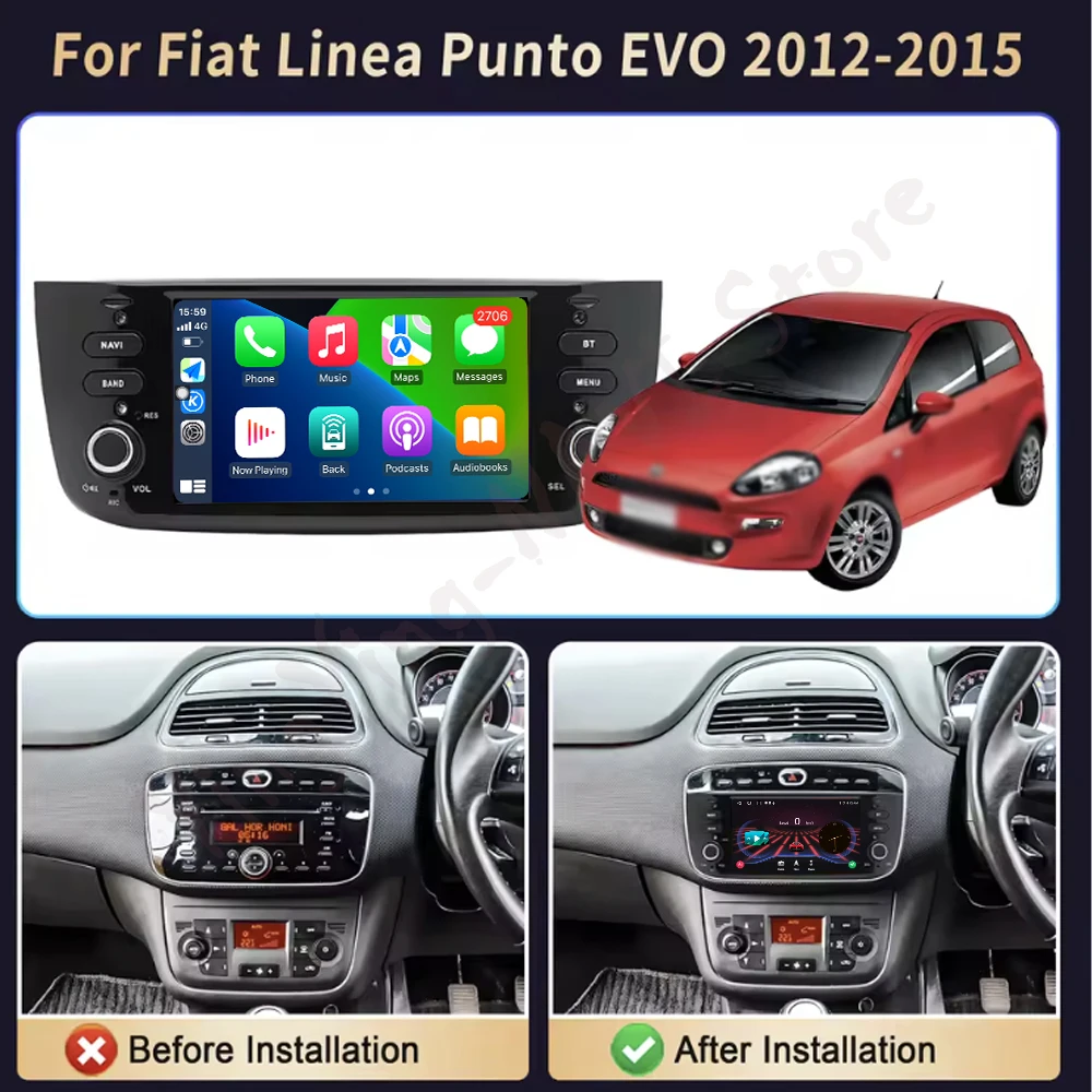 for Fiat Linea Punto Evo2012-2015 WiFi Android 16 System Split Screen Car Video Multimedia Player Navigation GPS BT Auto Tools