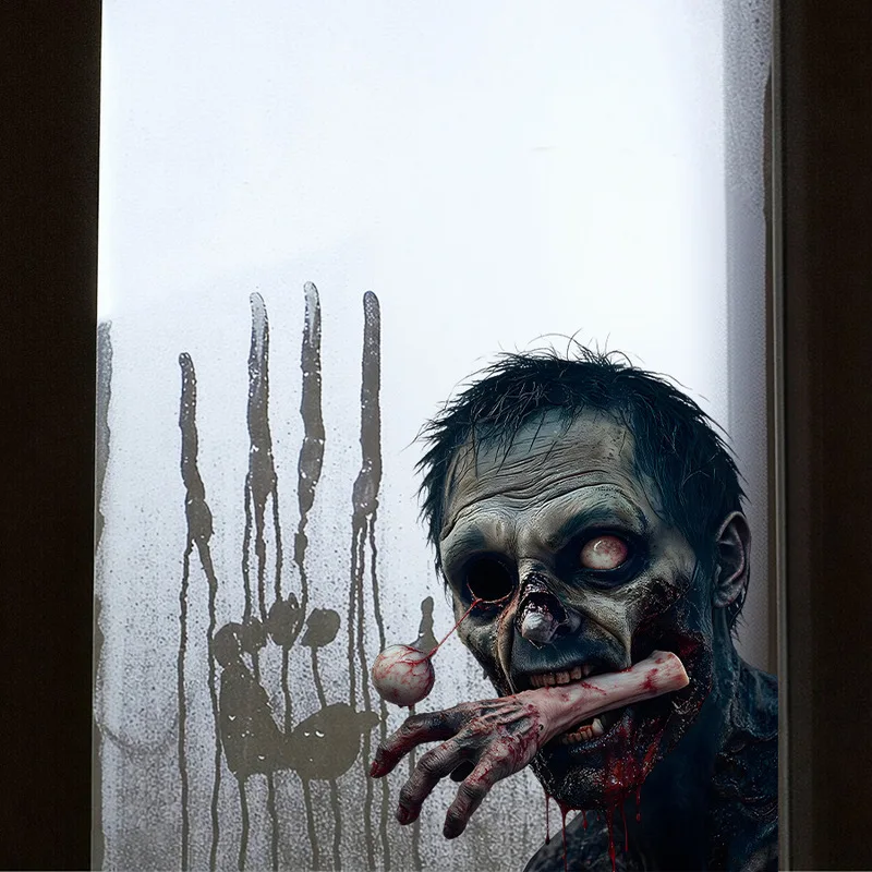 Gory Zombie Blood Paw Print Halloween Static Window Sticker, Creepy Horror Glass Decal, Spooky Festive Home Party Decor