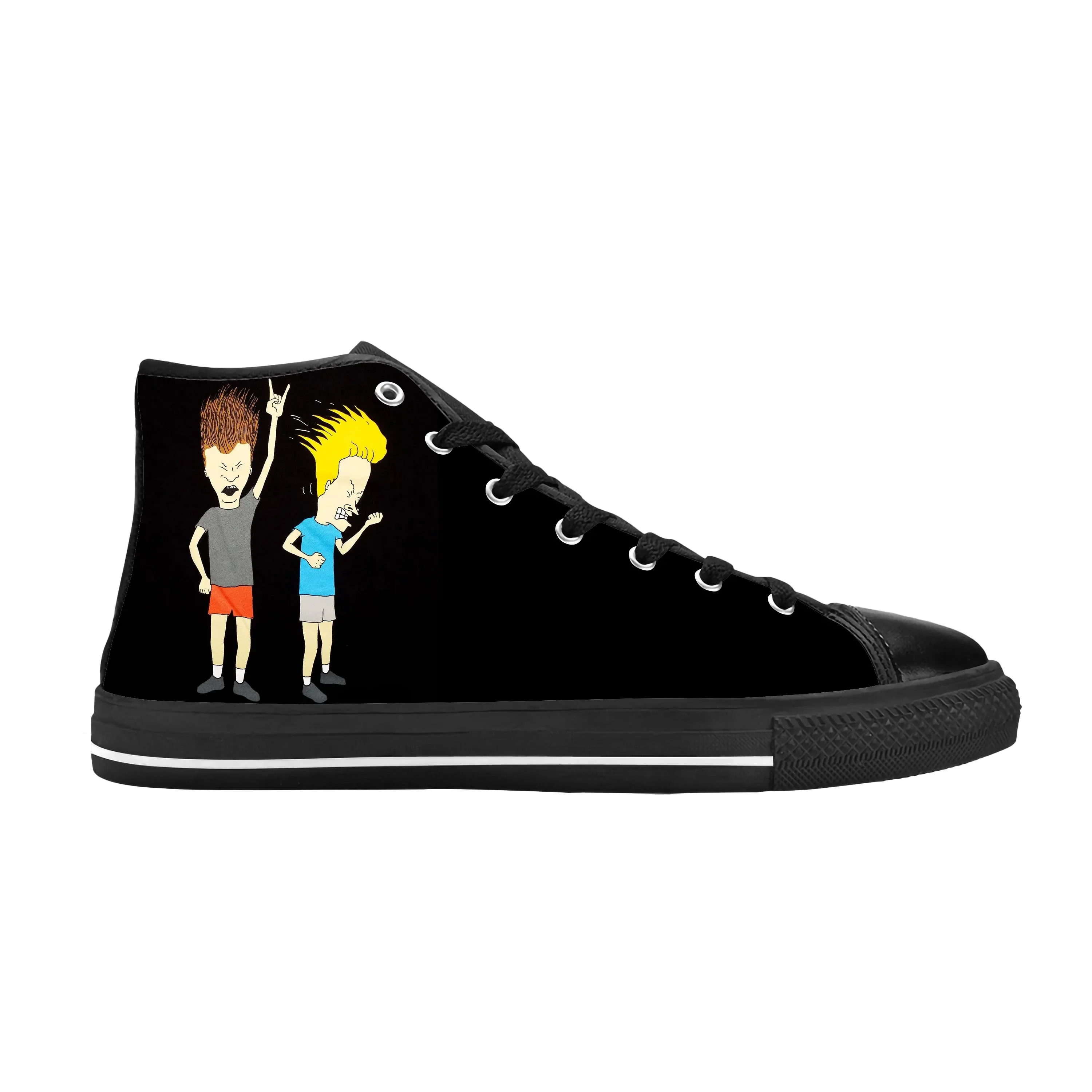 Desenhos animados Beavis Casual Cloth Shoes para homens e mulheres, Butt Head Sneakers, Top alto, confortável respirável Sneakers, Rock N Roll, quente, impressão 3D