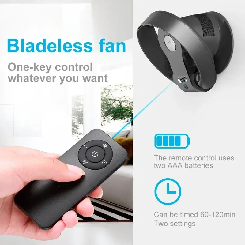 Electric Bladeless Fan Powerful Soft Wind Wall Fan Remote Control Timing Home Desktop Tower Cooling Fan 180° Swinging
