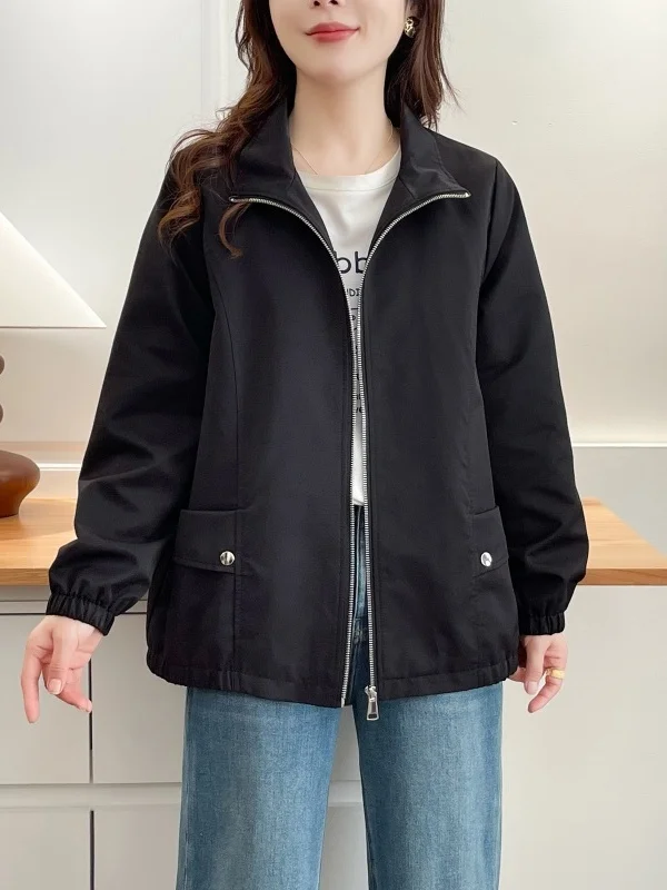 plus Size Short Zipper Jacket Women's Casual Loose Fit  Color Collar Leisure Versatile Top for Autumn Fashion