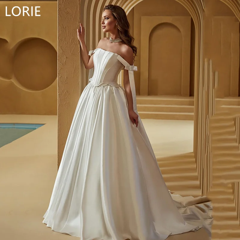 

LORIE Off Shoulder A-line vestidos de novia Wedding Dress Backless Bow On Shoulder Bridal Gowns Princess Wedding Gown Customized