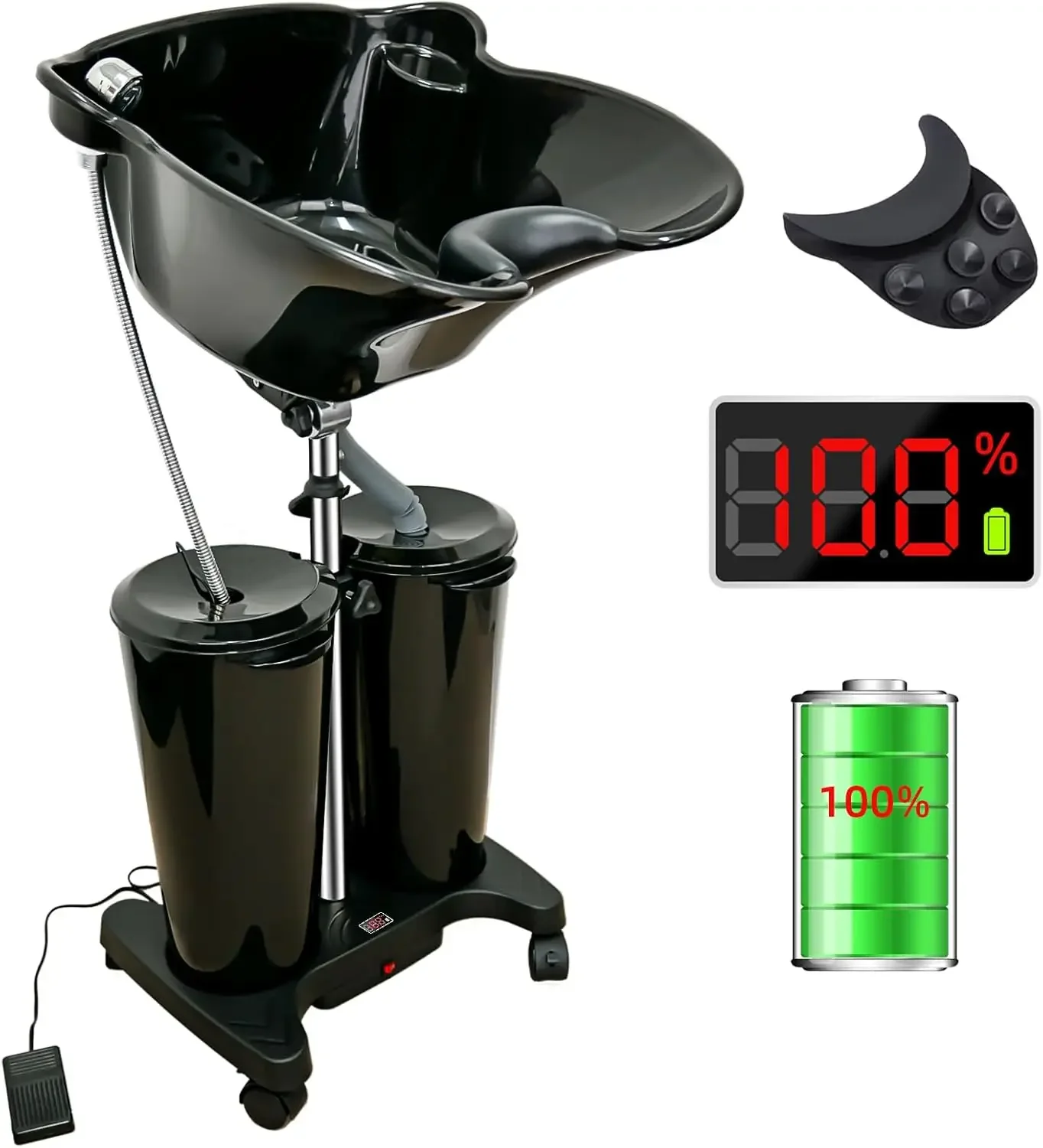 Portable Shampoo Bowl With Electric Pump, Rechargable Shampoo Basin With Sprayer And Water Tanks, Mobile Hair Washing Sink