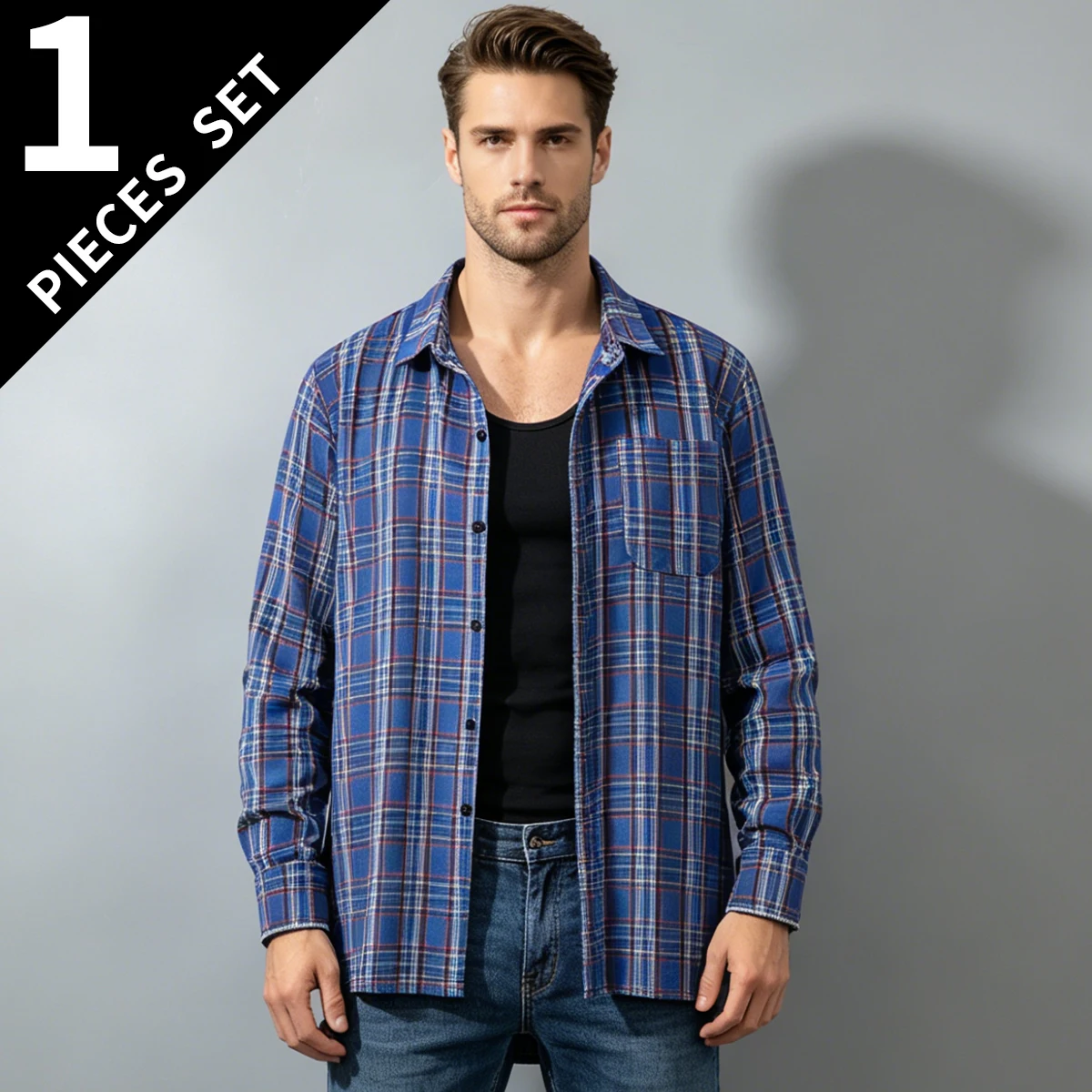 

Spring and Autumn Men's Fashion Classic Multi color Checkered Shirt Youth Casual Comfortable Collar Long sleeved Top Button T-sh