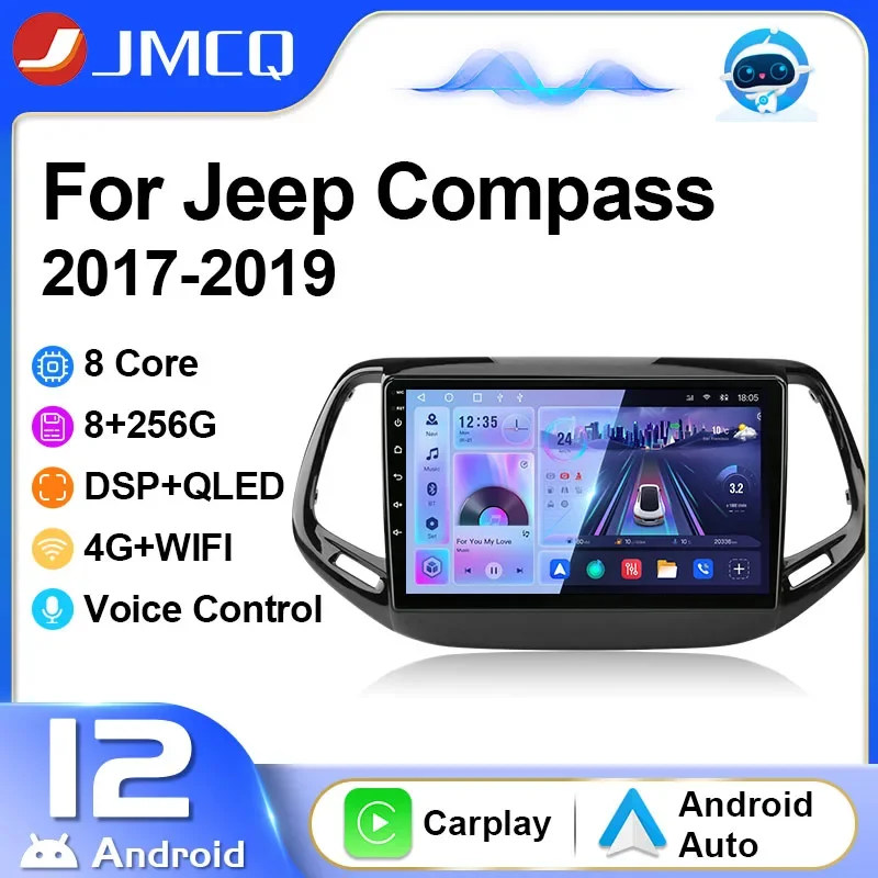 

Автомагнитола JMCQ 2DIN, мультимедийный видеоплеер для Jeep Compass 2 MP 2017-2019, навигация GPS, головное устройство Carplay 4G Android 12 DSP