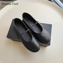 Mrxmus 2023 Spring Summer Fashion New Women Genuine Leather Square Head Shallow Sandals Elegant Simple Casual Shoes FemaleChic