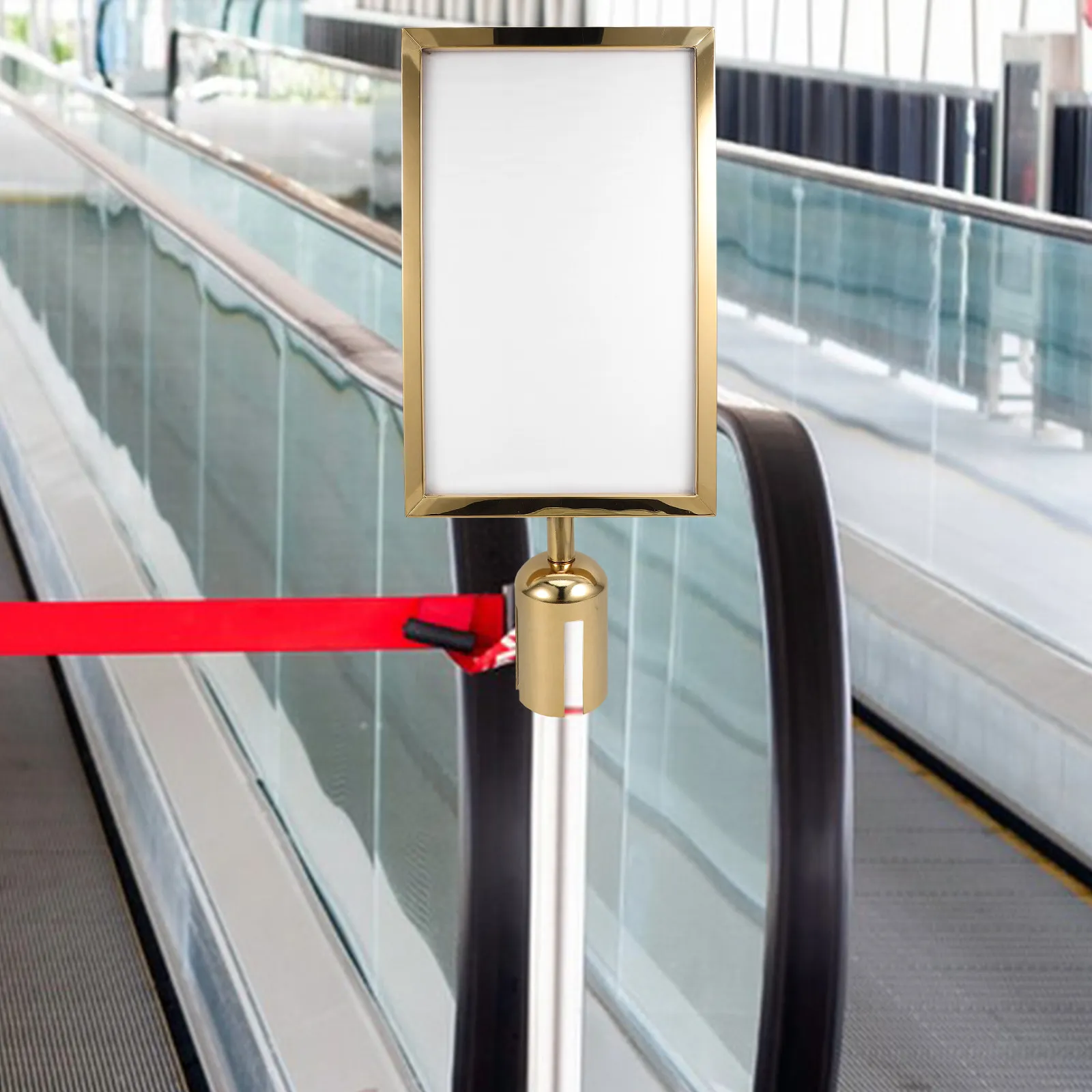 Stainless Steel Stanchion Sign Holder A4 Size for Airport Queuing Water Signs Standing Guiding Crowd Control Display Frame