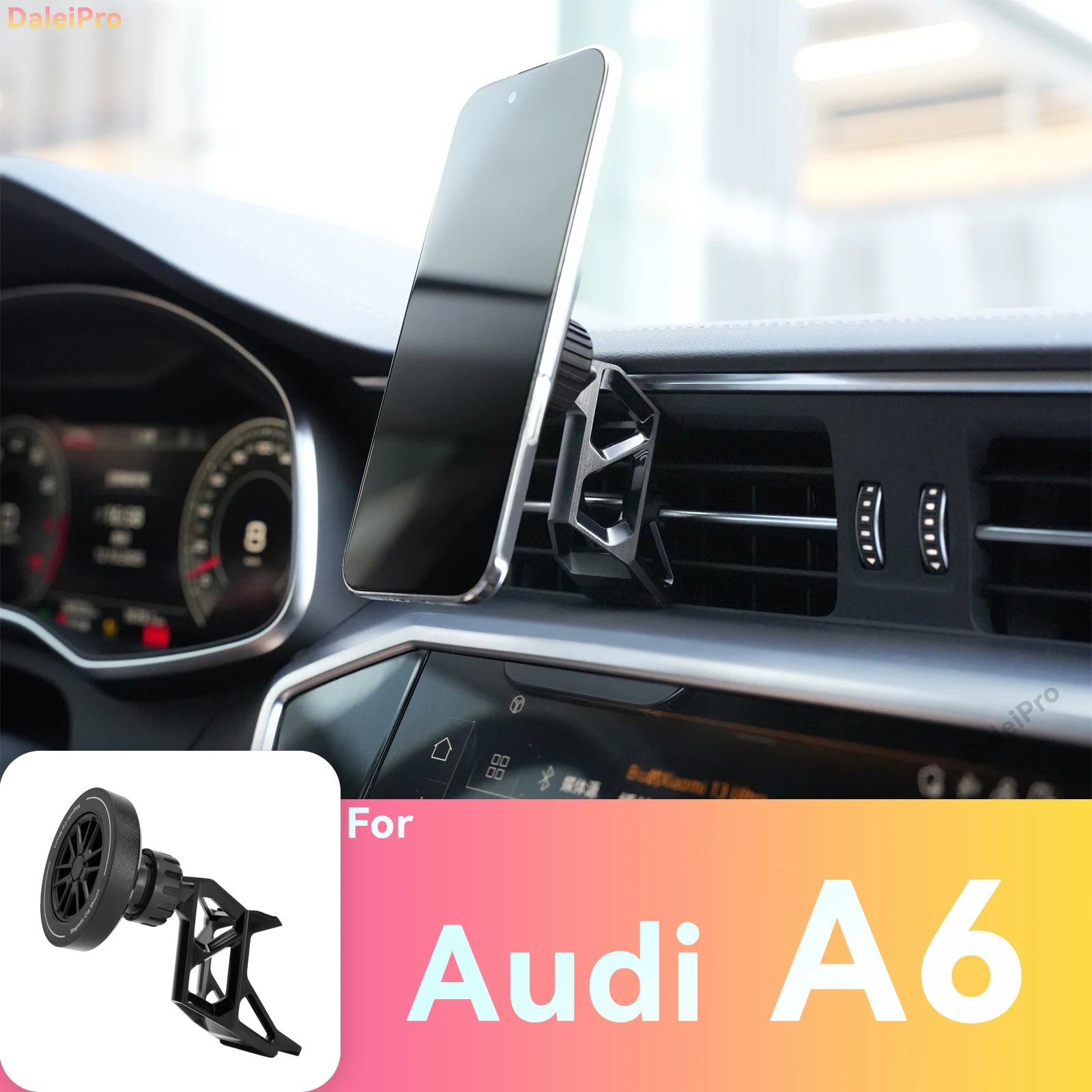 Image of Maßgefertigte Magnetische Handyhalterung mit Luftstromkühlung für Audi A6 C8 2019-2024 2025 S6 A7 S7, 360° Drehbar ° Schwenkbarer Halterungssockel