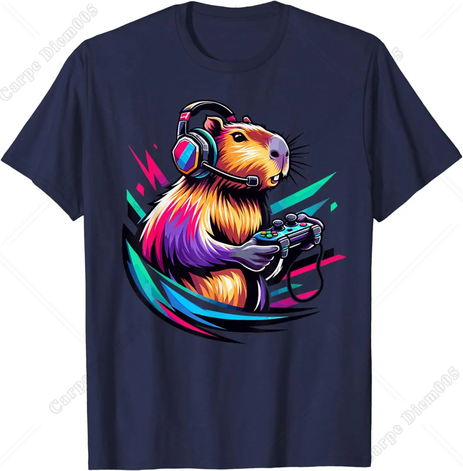 Controller Gamer Capybara Shirt Funny Capybara Rodent Video Games Lover T-Shirt for Men Boys Teens Cotton Men T Shirt