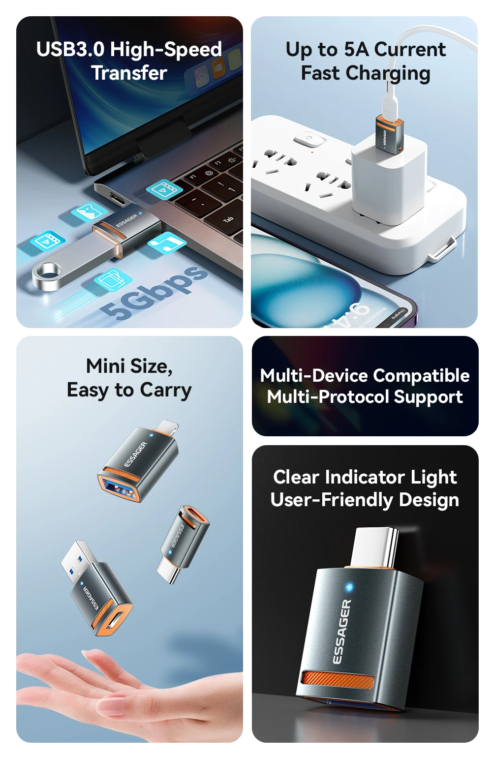 Essager USB 3.0 Adapter OTG USB A Female to Type C Adapter Male Converter For Macbook Pro Air Samsung S20 S10 USB OTG Connector