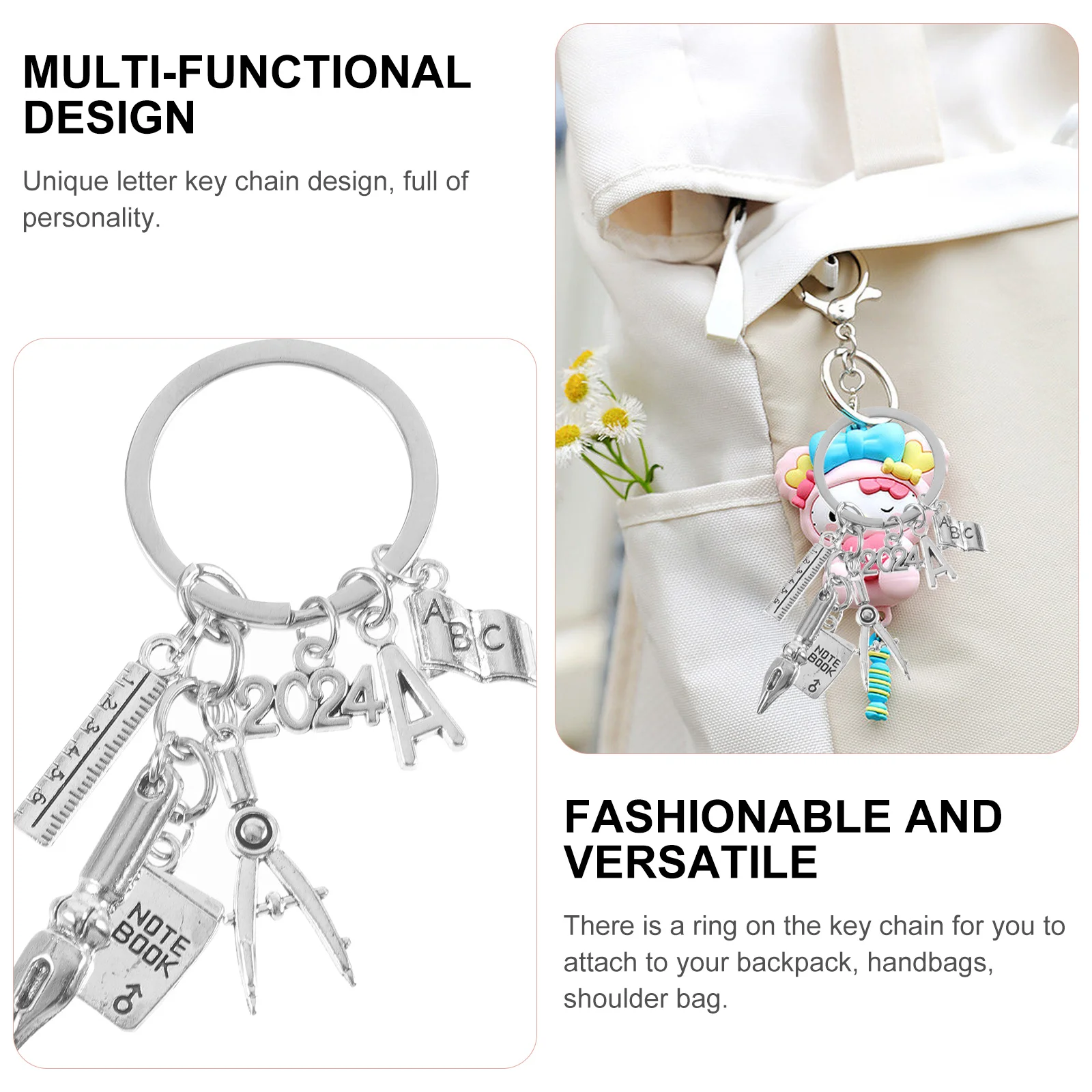 

Letter Keychain Zinc Alloy Mini Ruler Book Design Graduation Gift For Teacher Stationery Key Holder Keychain Accessory Decor