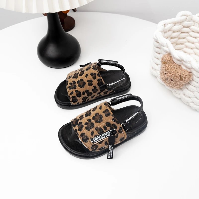 New Fashion Kids Summer Sandals for Boys Girls Children Beach Sandals Open Toes Leopard Prints Hot Sale Classic Double Hook Loop