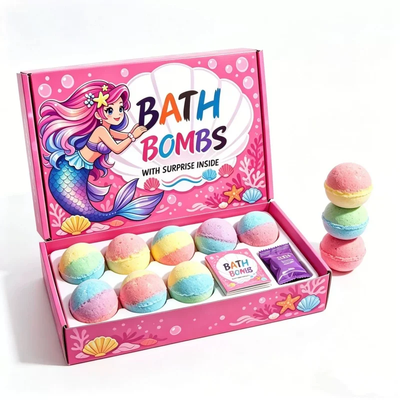12pcs 60g Kids Bath Spa Fizzies with Hidden Toy Bubble Ball Safe Bath Toy for Children Daily Bathing