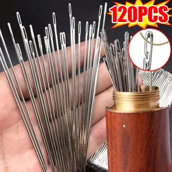 12/120Pcs Big Side Hole Blind Sewing Needles Stainless Steel Self-Threading Elderly Needle DIY Embroidery with Wooden Case Set