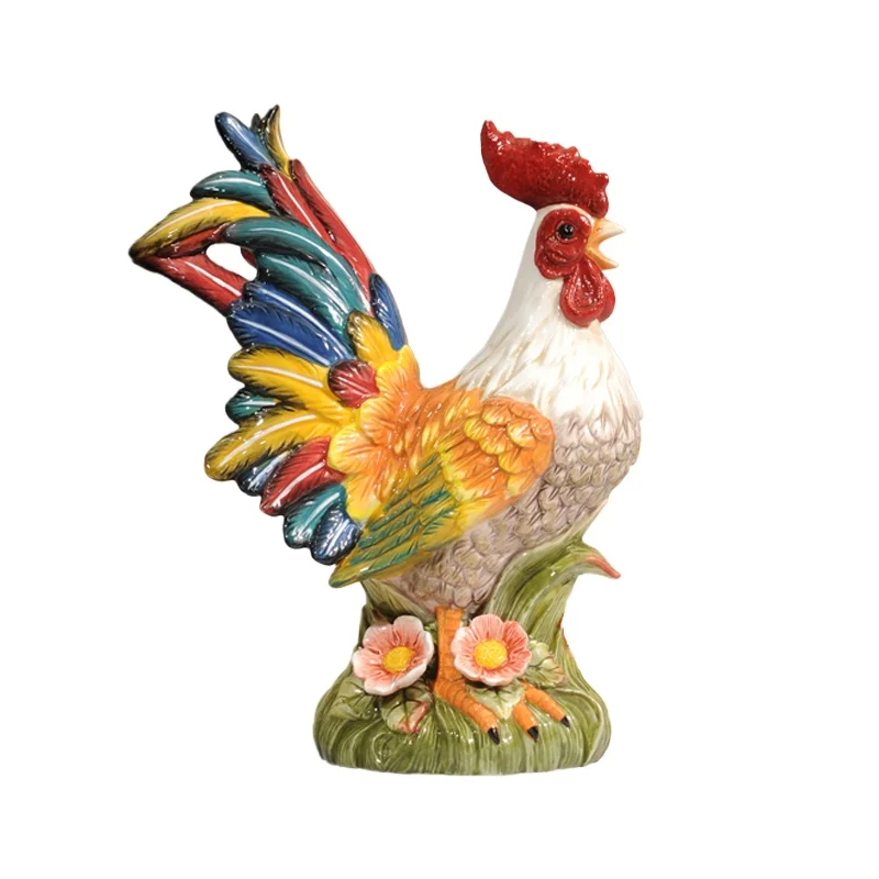 Ceramic Rooster Figurine Lucky Chinese Zodiac Animal Home Decor for Living Room Entryway Wine Bar Shelf Decor Garden Ornament
