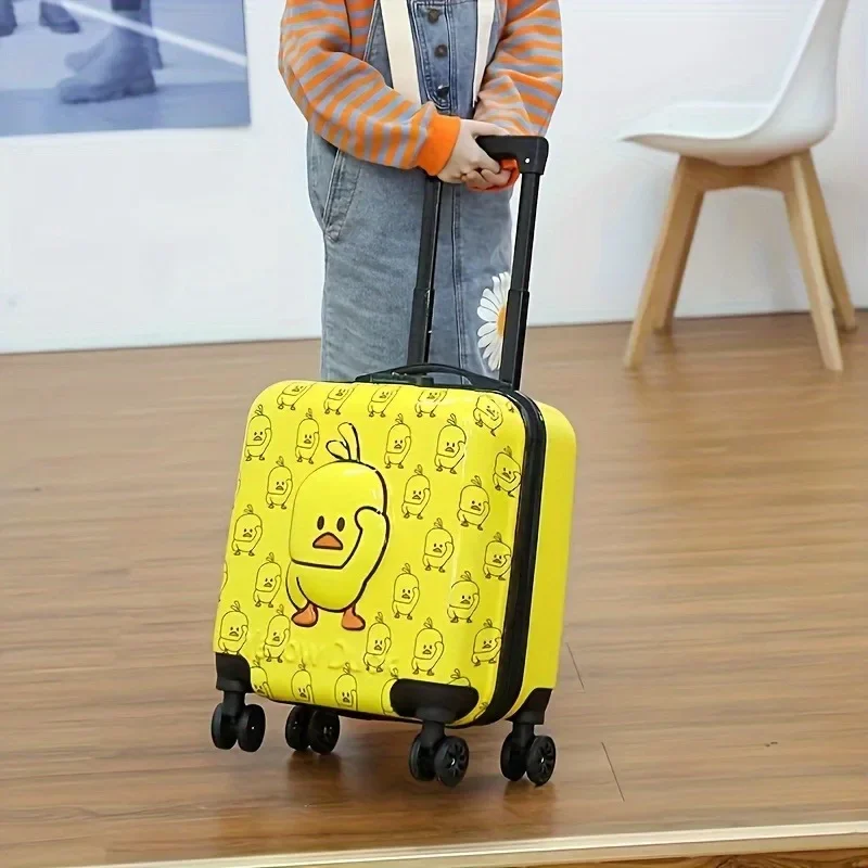 Mini 18-Inch Cute Cartoon Trolley Case - Durable ABS+PC, Spinner Wheels, Zip Closure, Combination Lock - Perfect for Travel Box