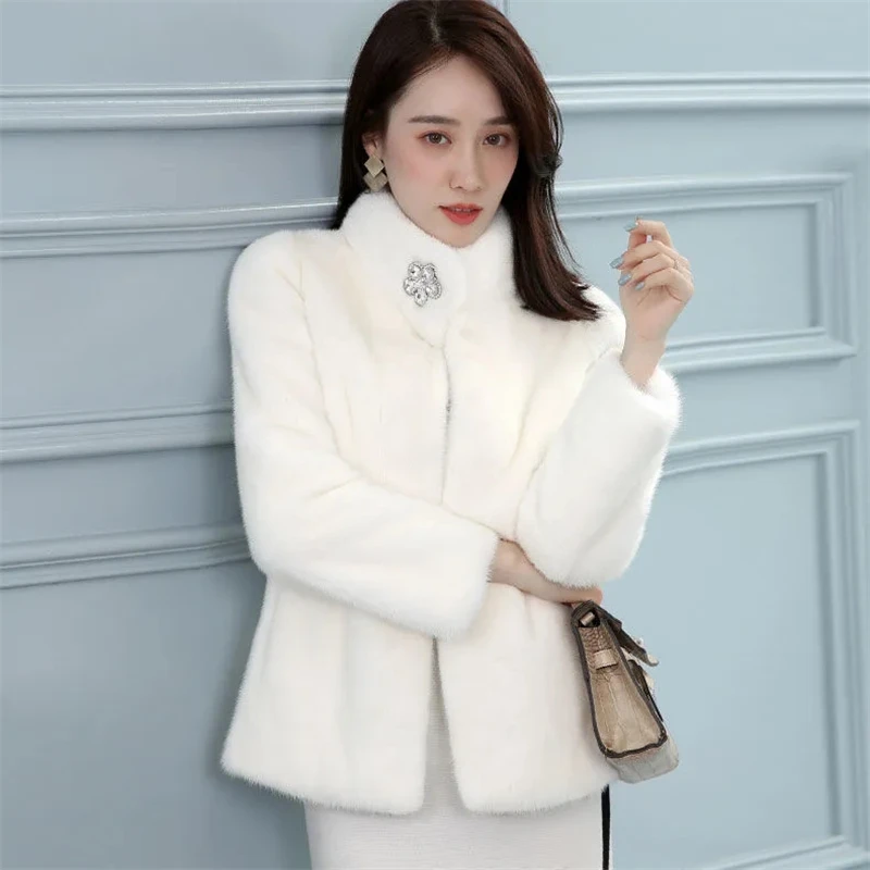 2023 Autumn Winter New Stand-Up Collar Versatile Women's Faux Fur Jacket Korean Casual Loose Comfortable Female Faux Fur Coat