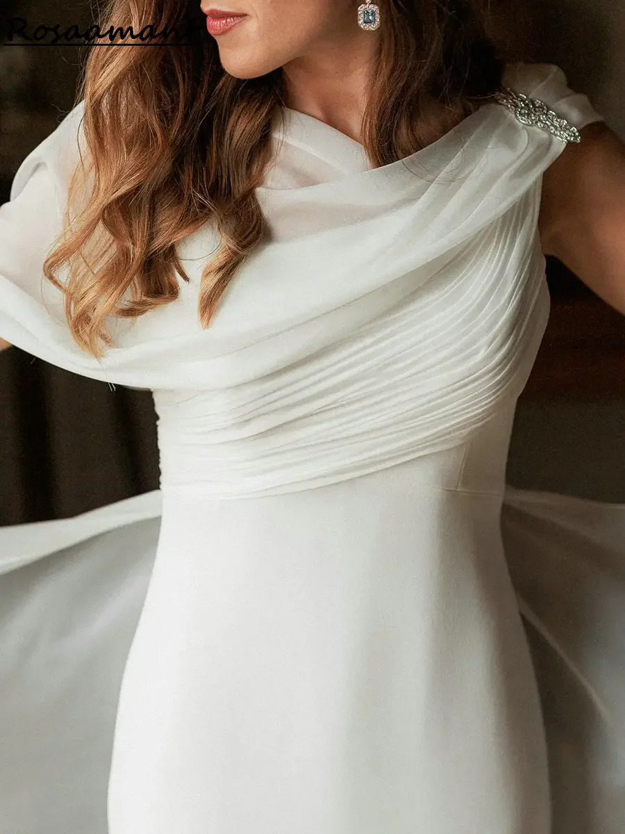 Abiti da sposa eleganti semplici a sirena con pieghe senza maniche, nastri in chiffon, abiti da sposa country