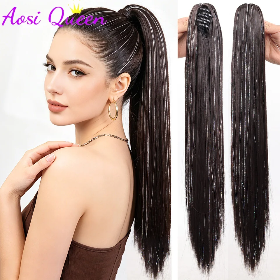20Inch Synthetic Long Straight Claw Clip In Ponytail High Temperature Heat-Resistant Halloween Holiday Gift Party Hair Accessori