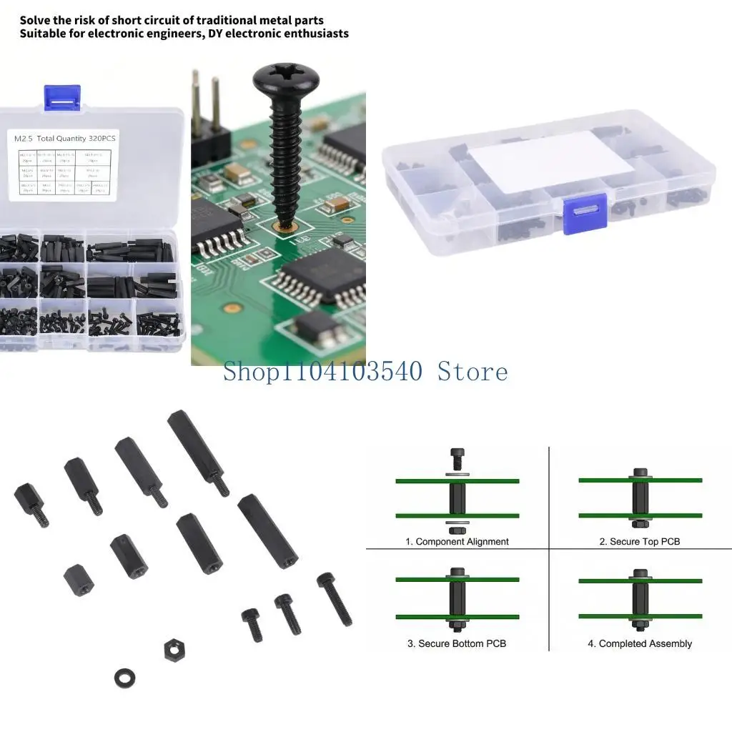 02DC 320Pcs Hexagonal Nylon Standoff Spacer Screws Male Female Spacing Bolts Threaded Pillar Spacer for Electronics Component
