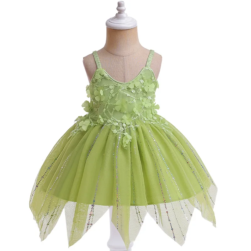 Halloween Evenning Princess Clothing 1 To 7Y Flower Fairy Green Gown Elegant Clothes Kids Cosplay Girls Costume Party Outfit New