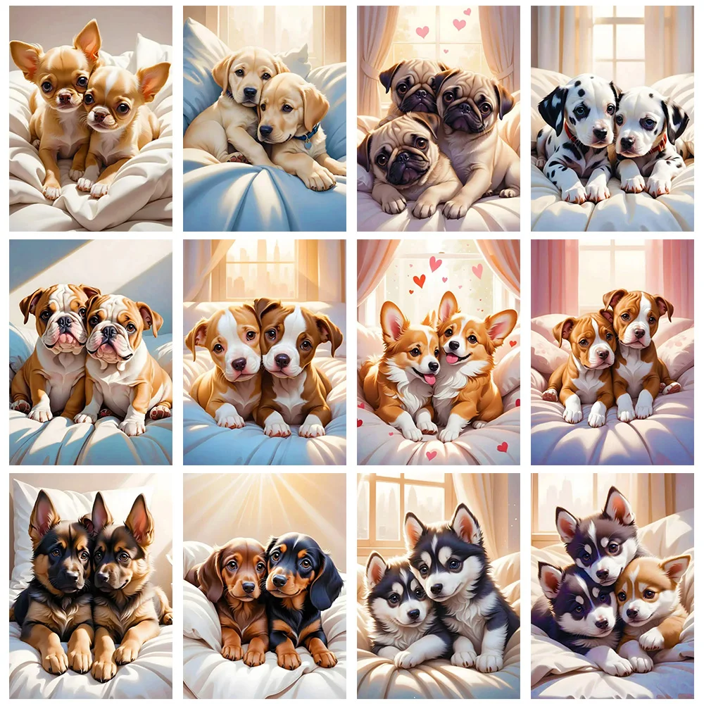 5D DIY Diamond Painting Cute Dog Full Round Diamond Embroidery Cartoon Animal Mosaic Cross Stitch Set Art Home Decoration Gift