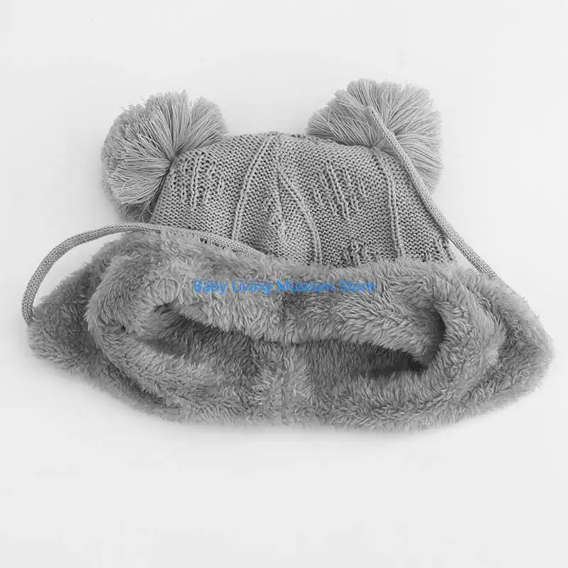 

P31C Autumn Winter Hair Ball Baby Hat Toddler Infant Ear for Protection Knitted for Children Newborn Beanie