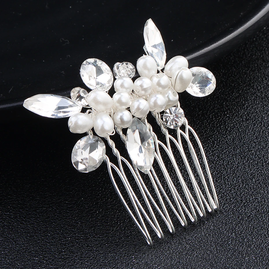 Neuer Haarkamm aus Silberlegierung, handgefertigte Perlen, Strasssteine, modischer Metall-Kopfschmuck, elegantes Haarschmuck-Accessoire für Frauen – Detail 15