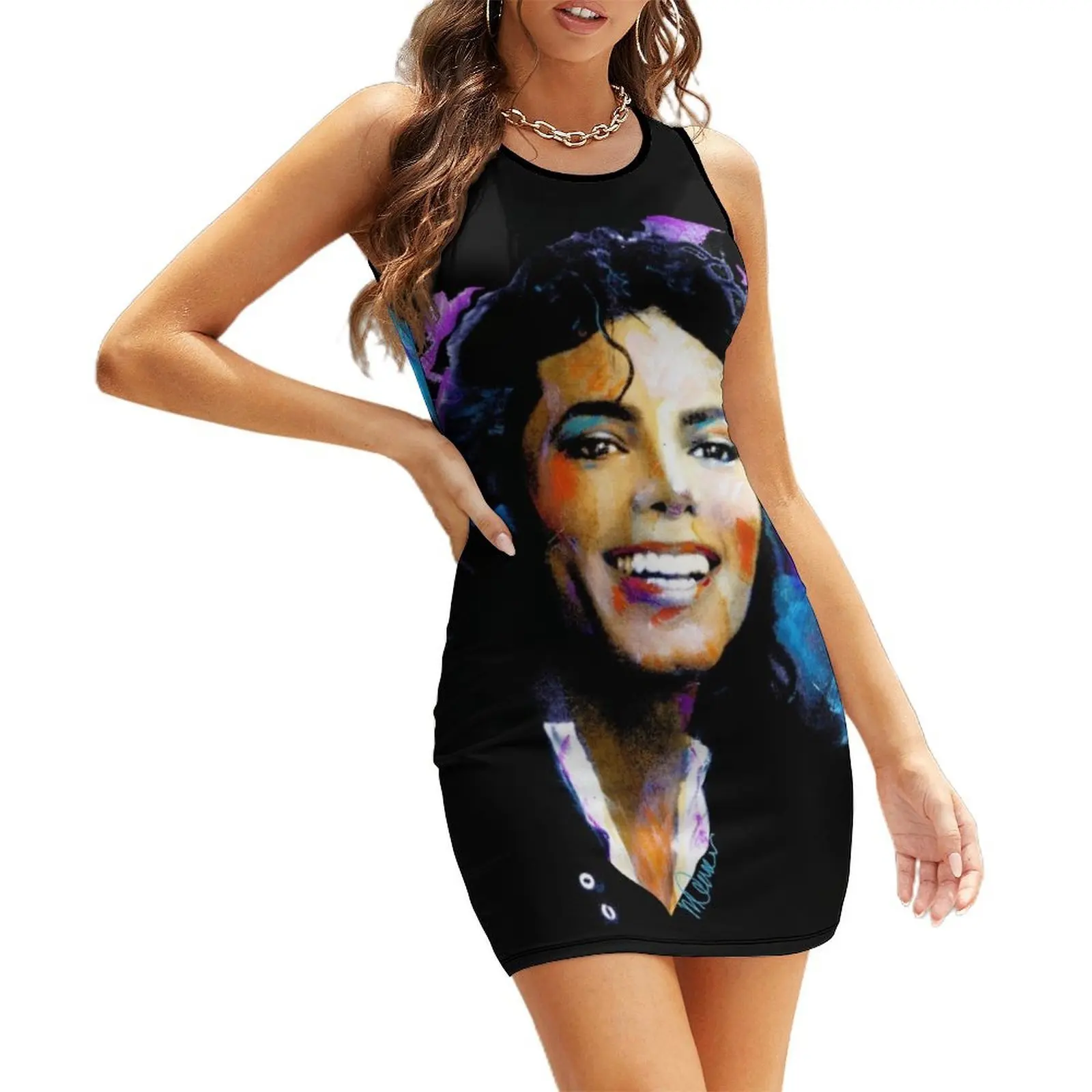 

Michael Iconic Smile Jackson Pop Art Portrait Sleeveless Sundress Woman fashion bandage dress