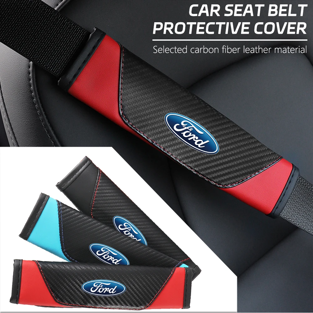 PU Leather Safety Seat Belt Shoulder Cover Breathable Protection Padding Pad Car Accessories For Ford focus Fiesta Mustang