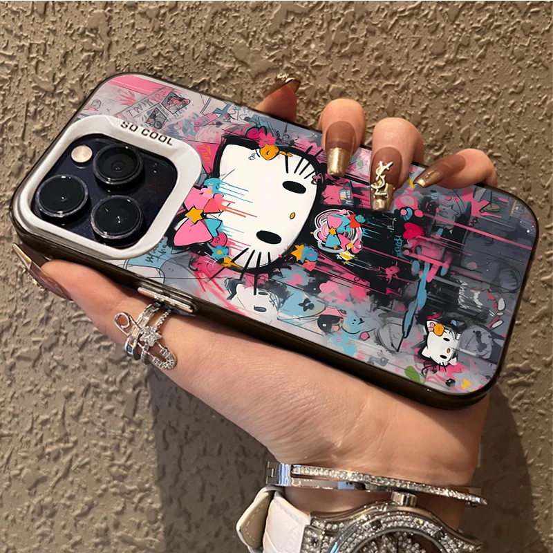 سانريو الكتابة على الجدران مرحبا كيتي جراب هاتف آيفون 17 16 15 14 13 12 11 برو ماكس زائد 17 الهواء 16E X XR XS ماكس للصدمات غطاء كامل #3