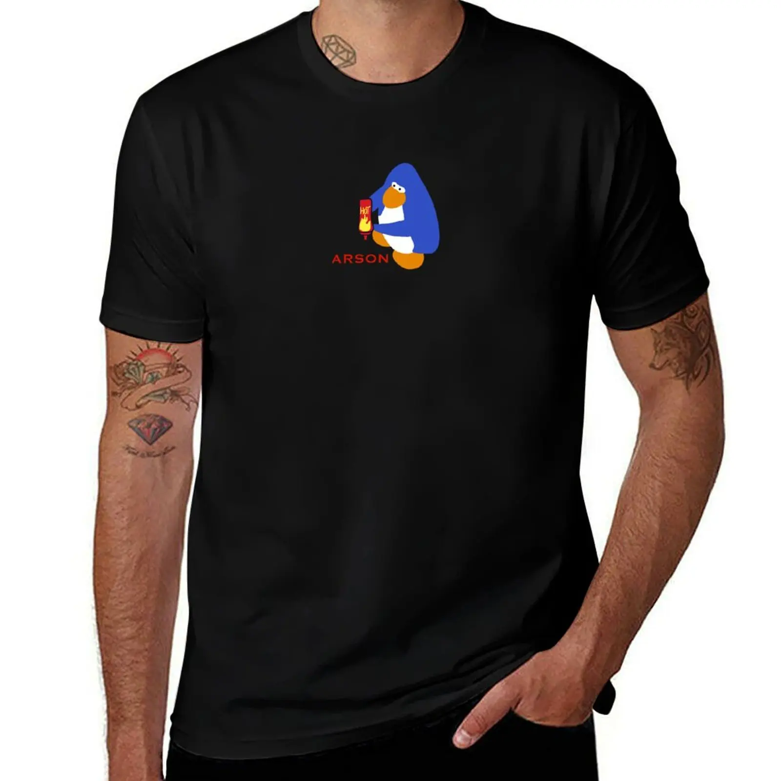 Club penguin arson hot sauce meme T-Shirt Big and Tall Gym T-Shirt