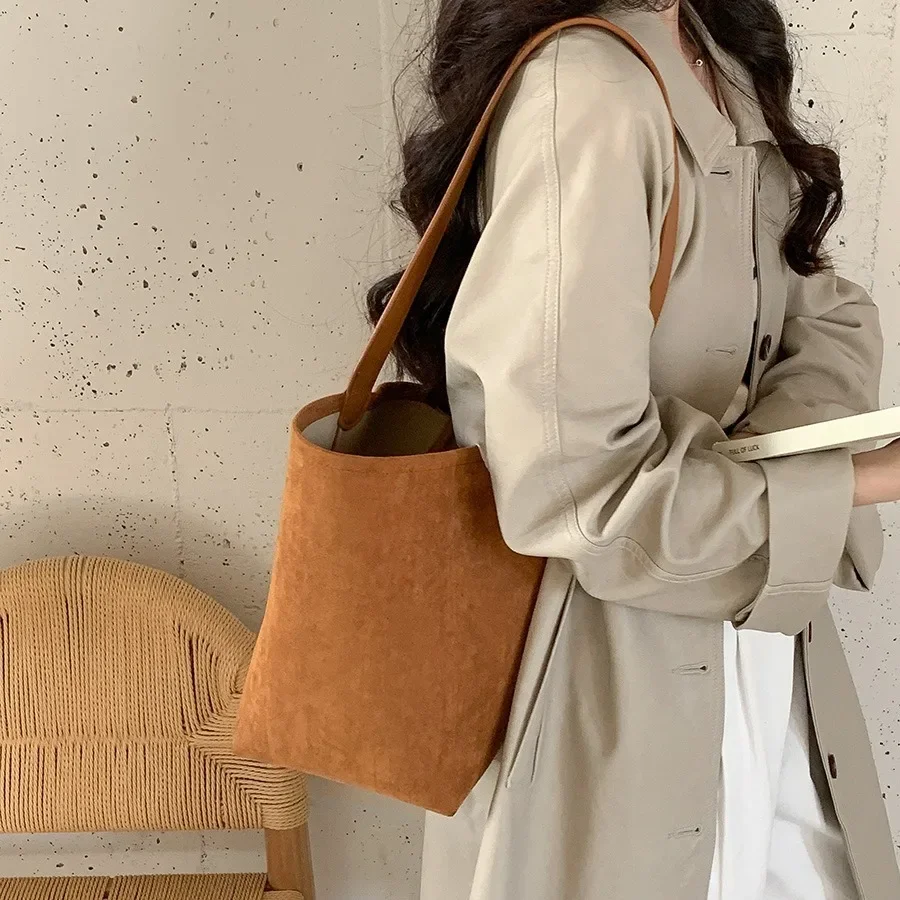 Women Bucket bag Matte Leather Female Shoulder Bag vintage Suede lady big handbag bolsos Winter new Composite Bag bolsas