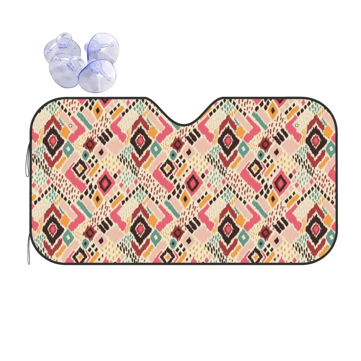 Aztec Boho Sunshade Windscreen Ikat Geometric Folklore Fold-up Cover Front Block Window Sunshade Visor Accessories Covers