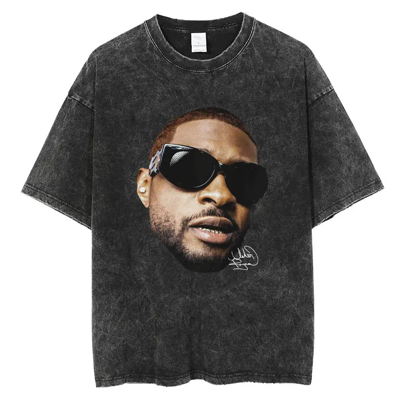 Usher Past Resent Future 2024 Tour Washed T Shirt Hip Hop Retro Harajuku Tshirt Men Women Loose High Quality Cotton Street Tees image 5