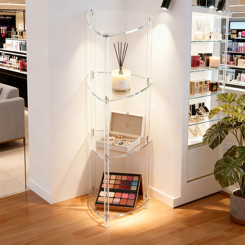 

Трансграничный акриловый треугольный приставной столик с 4-ярусной прозрачной подставкой, маленький прикроватный декоративный столик