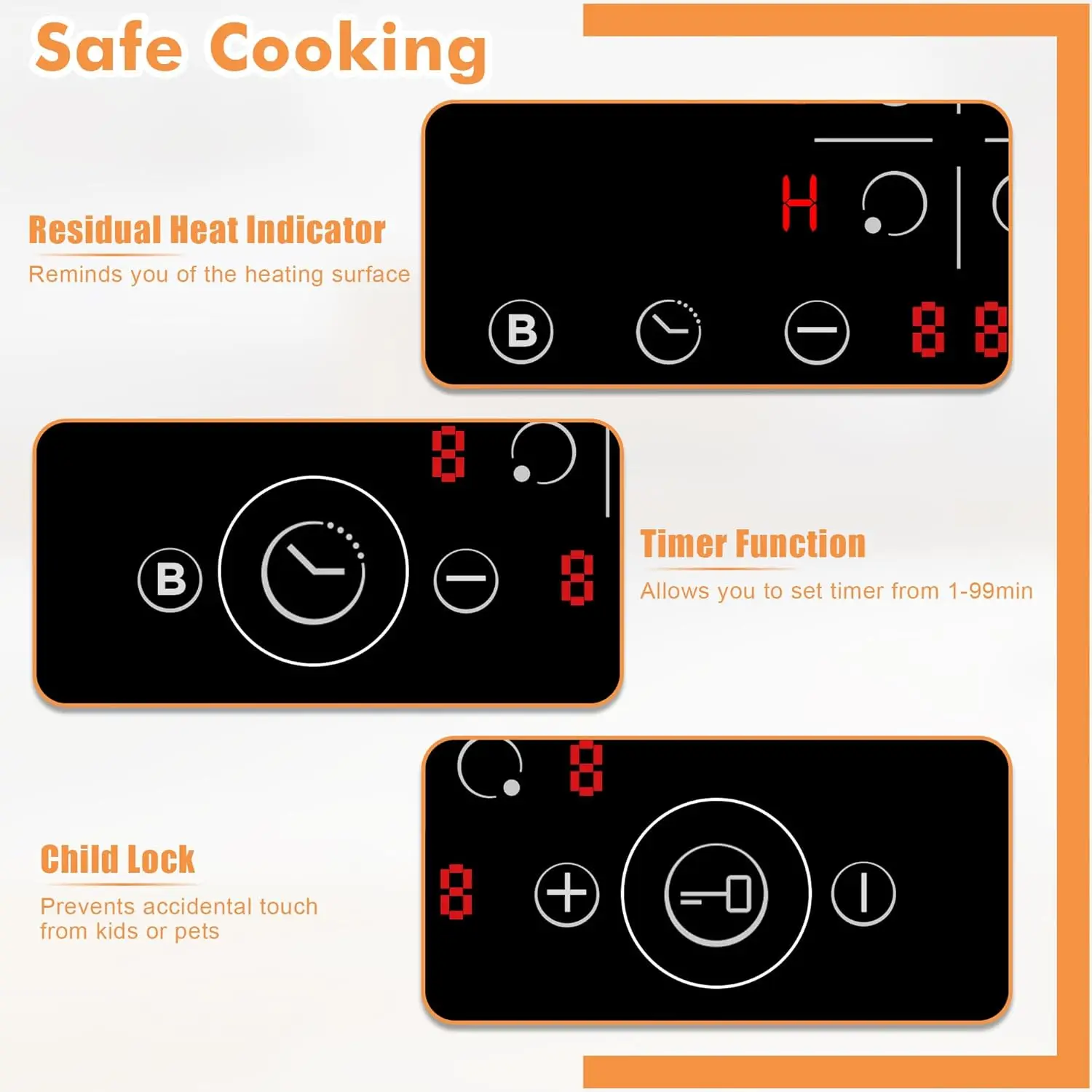 موقد حثي NOXTON 60 سم مدمج، 6400 وات، موقد كهربائي 4 مناطق مع معزز طاقة، قفل أمان، 9 إعدادات للحرارة، مؤقت، 230 فولت #6