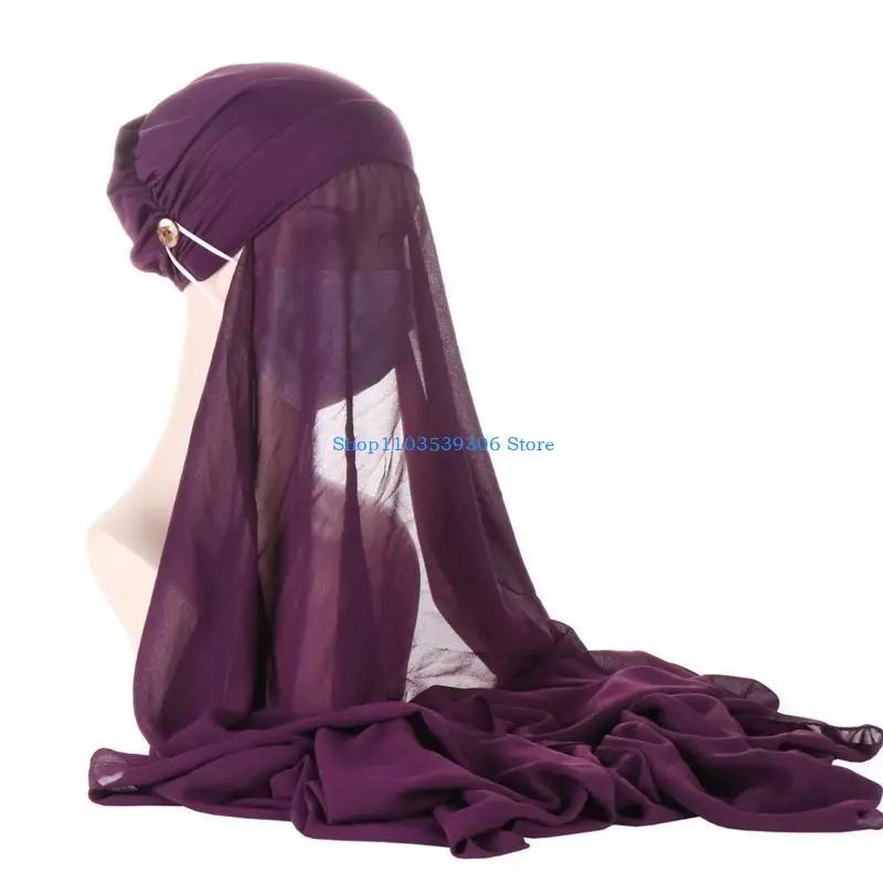400A Hijab Scarf Wrap Scarf Tudung Hijab With Cap Attached Muslim Hijab Scarf