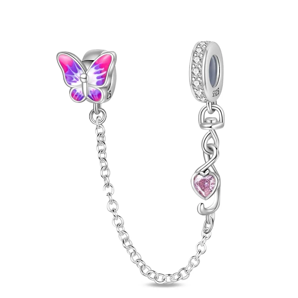 Creative 925 Sterling Silver Dreamy Love Note Butterfly Safety Chain Charm Fit Bracelet Necklaces Women's Dating Accessories