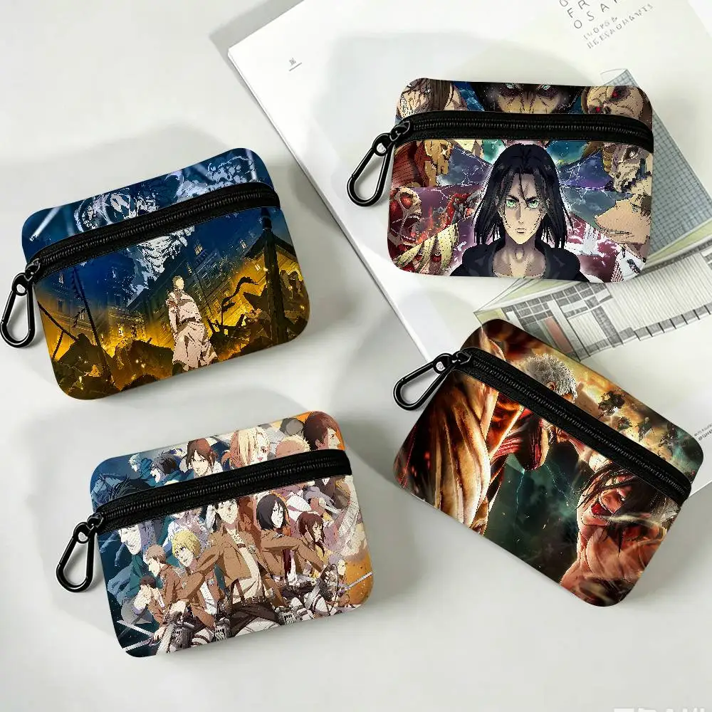 Anime Dark A-Attack on T-Titan Portable Oxford Fabric Mini Wallet Carabiner Design Small Coin Bag For Cards Keys Earphones
